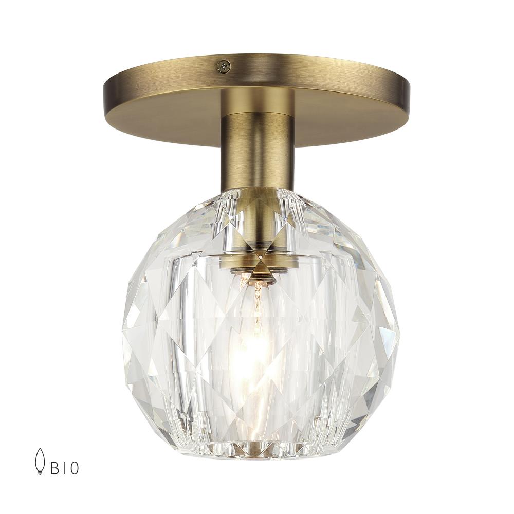 1 Light Natural Brass Crystal Semi-Flush