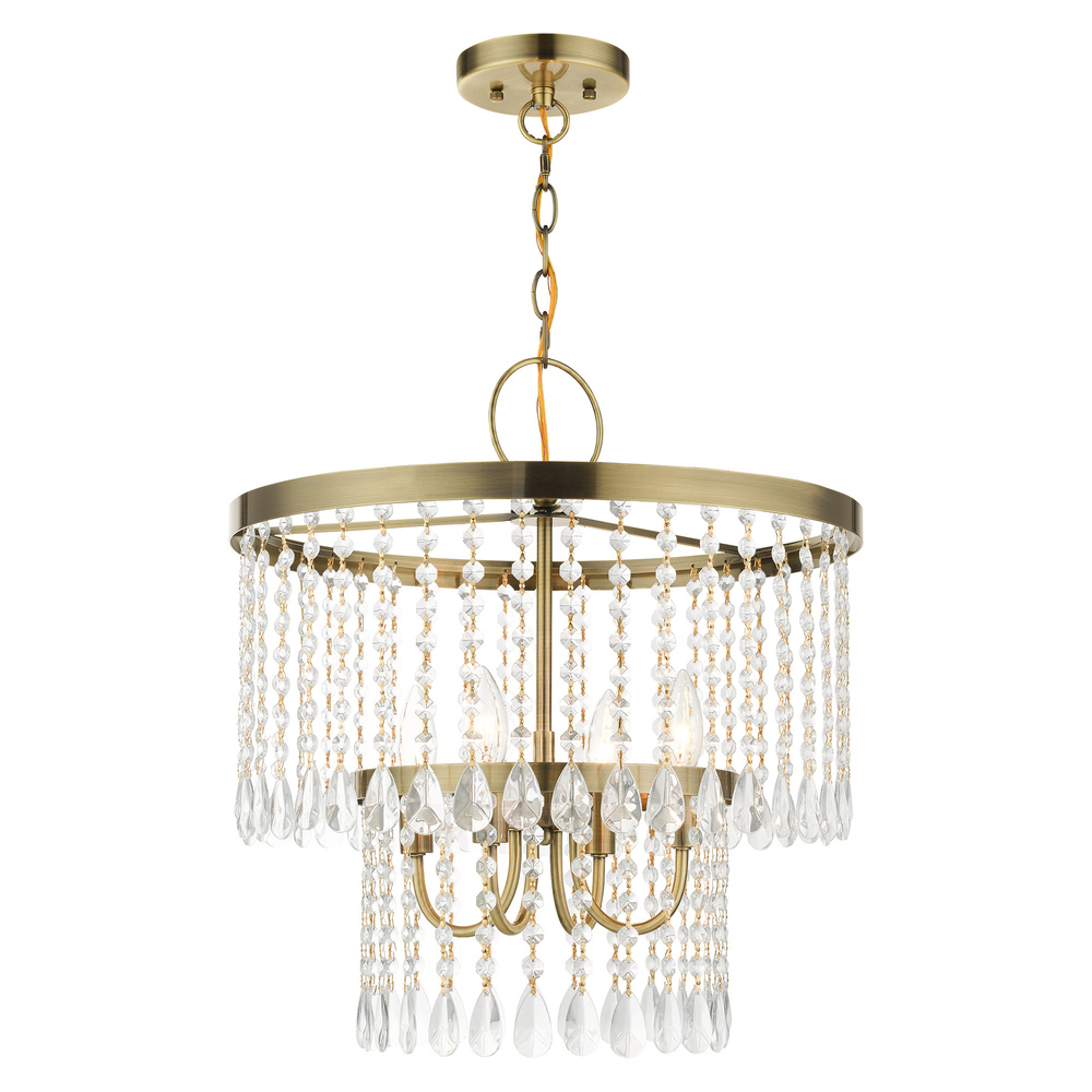 4 Lt Antique Brass Pendant Chandelier