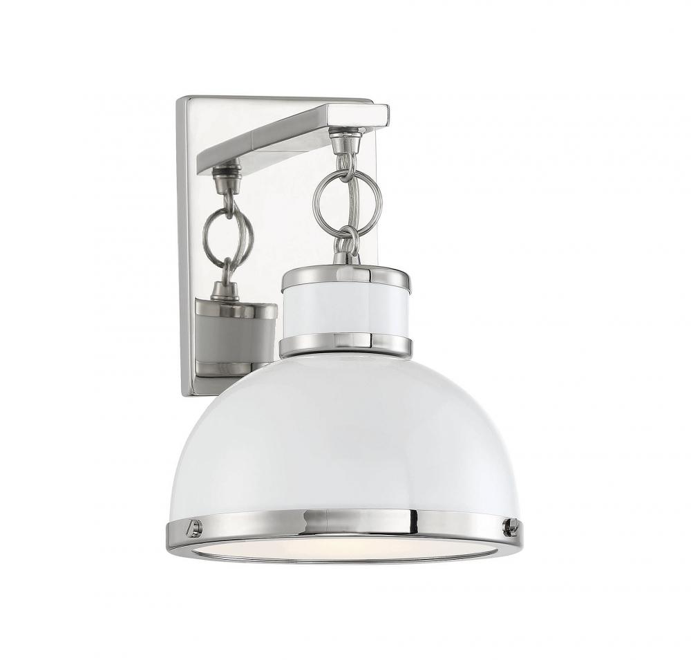 Corning 1-Light Wall Sconce in White with Polished Nickel Accents