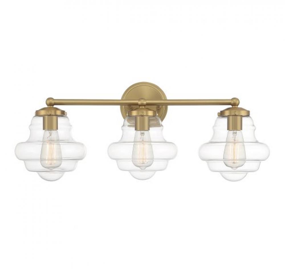 3-light Bathroom Vanity Light In Natural Brass