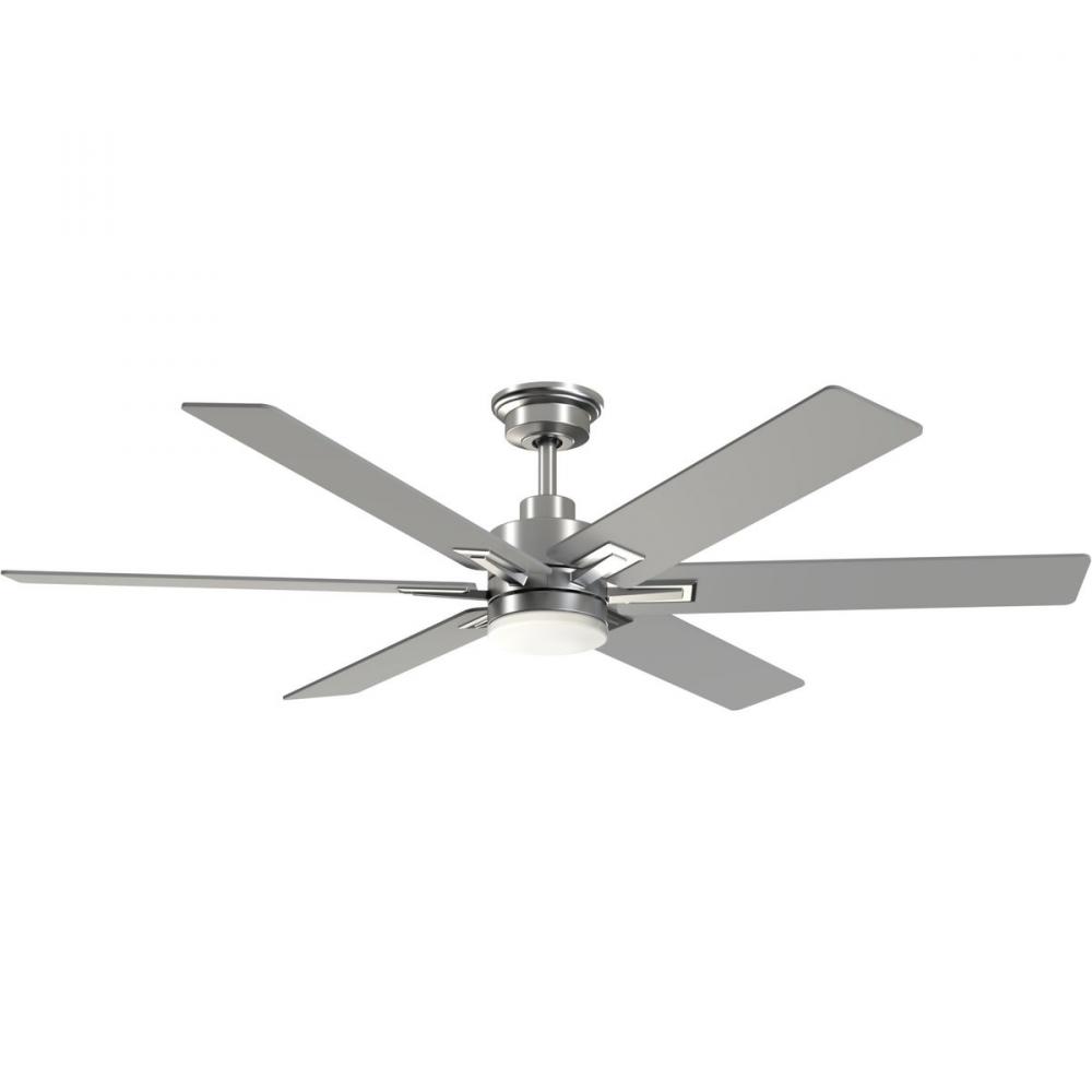 Dallam Collection 60 in. Six-Blade Brushed Nickel Transitional Ceiling Fan with Integrated CCT-LED L