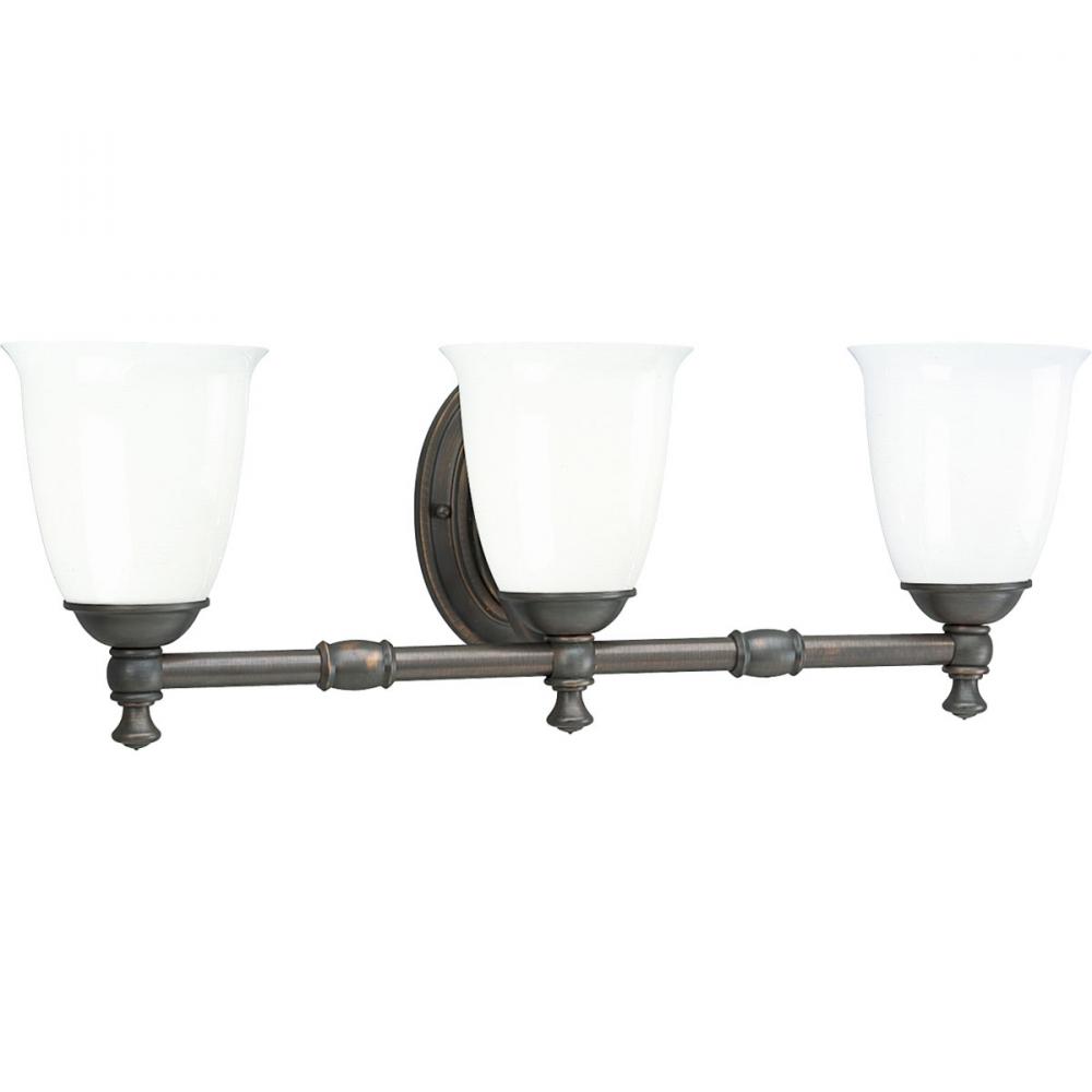 Victorian Collection Three-Light Venetian Bronze White Opal Glass Farmhouse Bath Vanity Light