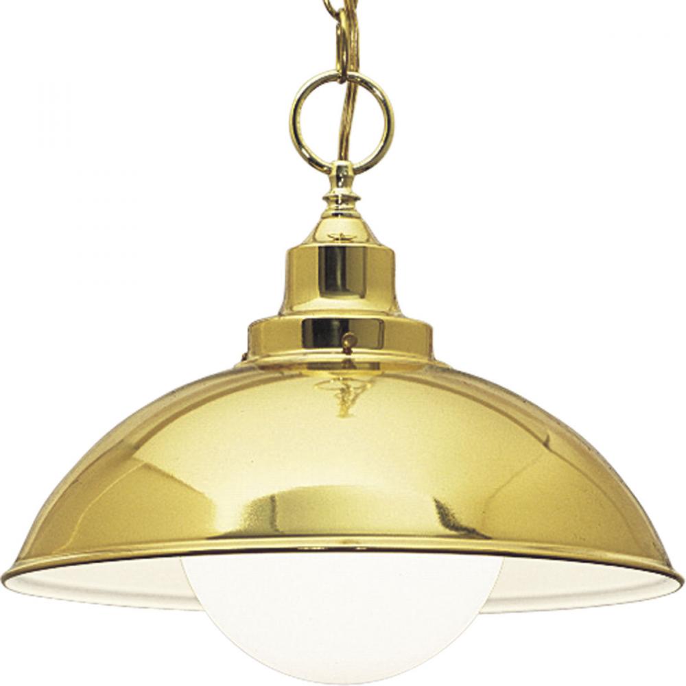 One Light Polished Brass Down Pendant