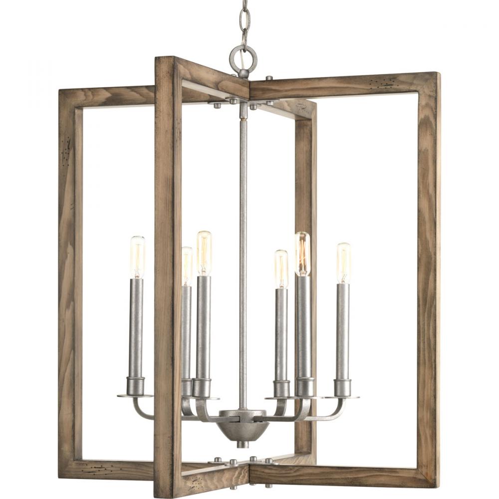 Turnbury Collection Six-Light Galvanized Finish Coastal Chandelier Light