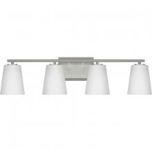  P300464-009 - Vertex Collection Four-Light Brushed Nickel Etched White Glass Contemporary Bath Light