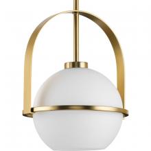  P500358-109 - Delayne Collection One-Light Mid-Century Modern Brushed Bronze Etched Opal Glass Pendant Light