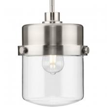  P500471-009 - Beckner Collection One-Light Brushed Nickel Clear Glass Urban Industrial Pendant Light