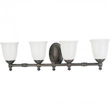  P3041-74 - Victorian Collection Four-Light Venetian Bronze White Opal Glass Farmhouse Bath Vanity Light