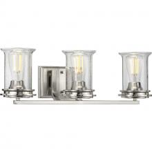  P300274-009 - Winslett Collection Three-Light Brushed Nickel Clear Seeded Glass Coastal Bath Vanity Light