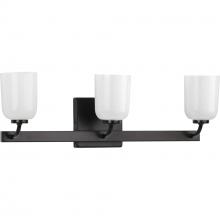 Progress P300282-031 - Moore Collection Three-Light Matte Black White Opal Glass Luxe Bath Vanity Light