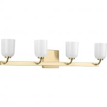 Progress P300283-012 - Moore Collection Four-Light Satin Brass White Opal Glass Luxe Bath Vanity Light