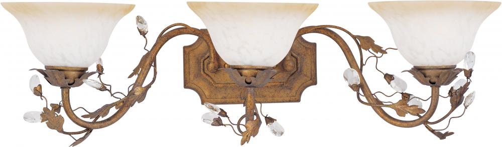 Three Light Etruscan Gold Frosted Ivory Glass Vanity