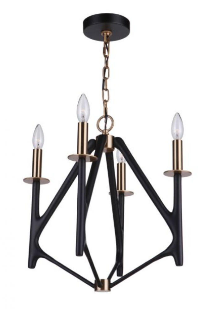 The Reserve 4 Light Chandelier in Flat Black/Satin Brass