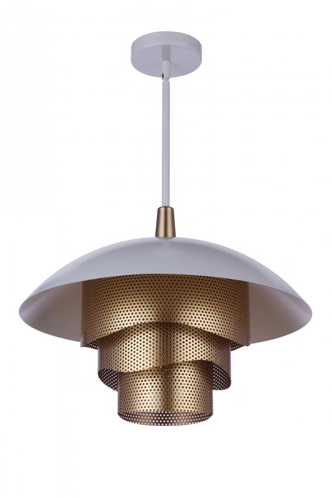 19" Dia Sculptural Statement Dome Pendant with Perforated Metal Shades in Matte White/Matte Gol