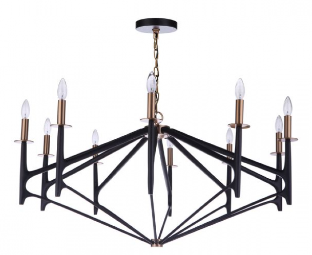 The Reserve 10 Light Chandelier in Flat Black/Satin Brass