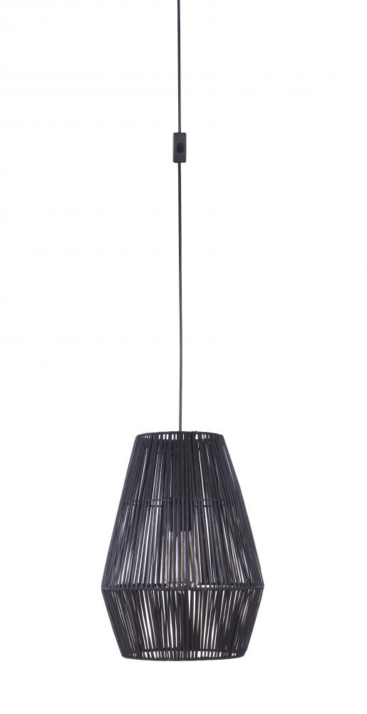 Portable Swag Pendant w/Rattan Shade in Flat Black