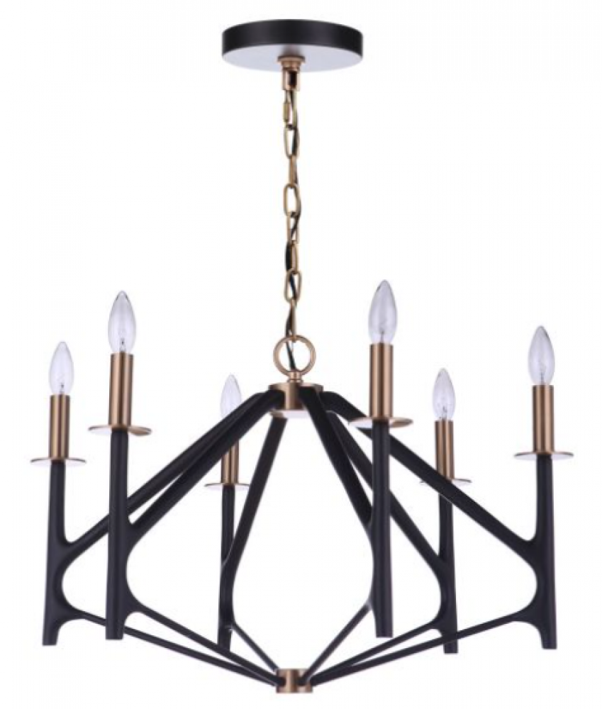 The Reserve 6 Light Chandelier in Flat Black/Satin Brass