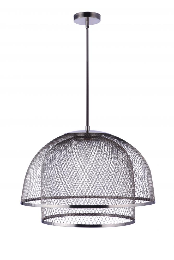 24.25” Diameter Sculptural Statement Metal Mesh Dome 2 Shade Pendant in Brushed Polished Nickel