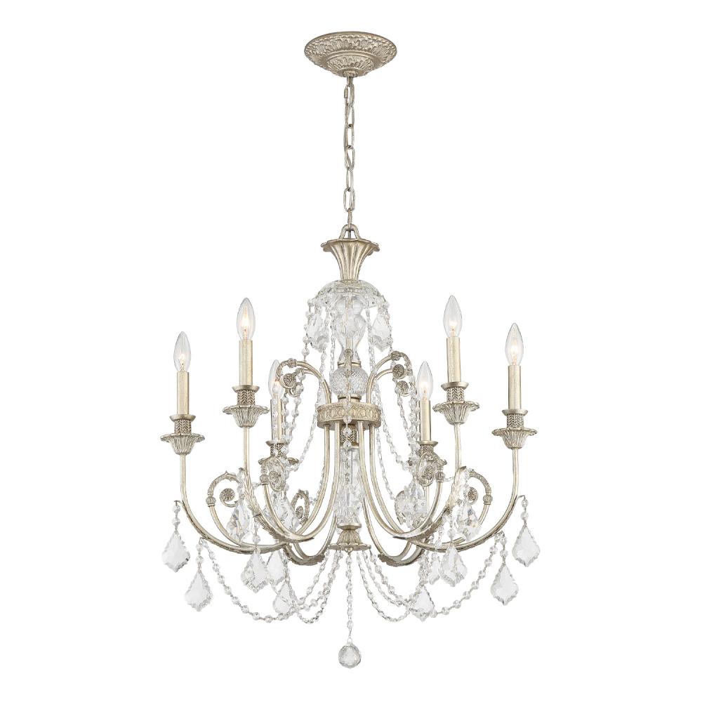 Regis 6 Light Swarovski Strass Crystal Olde Silver Chandelier