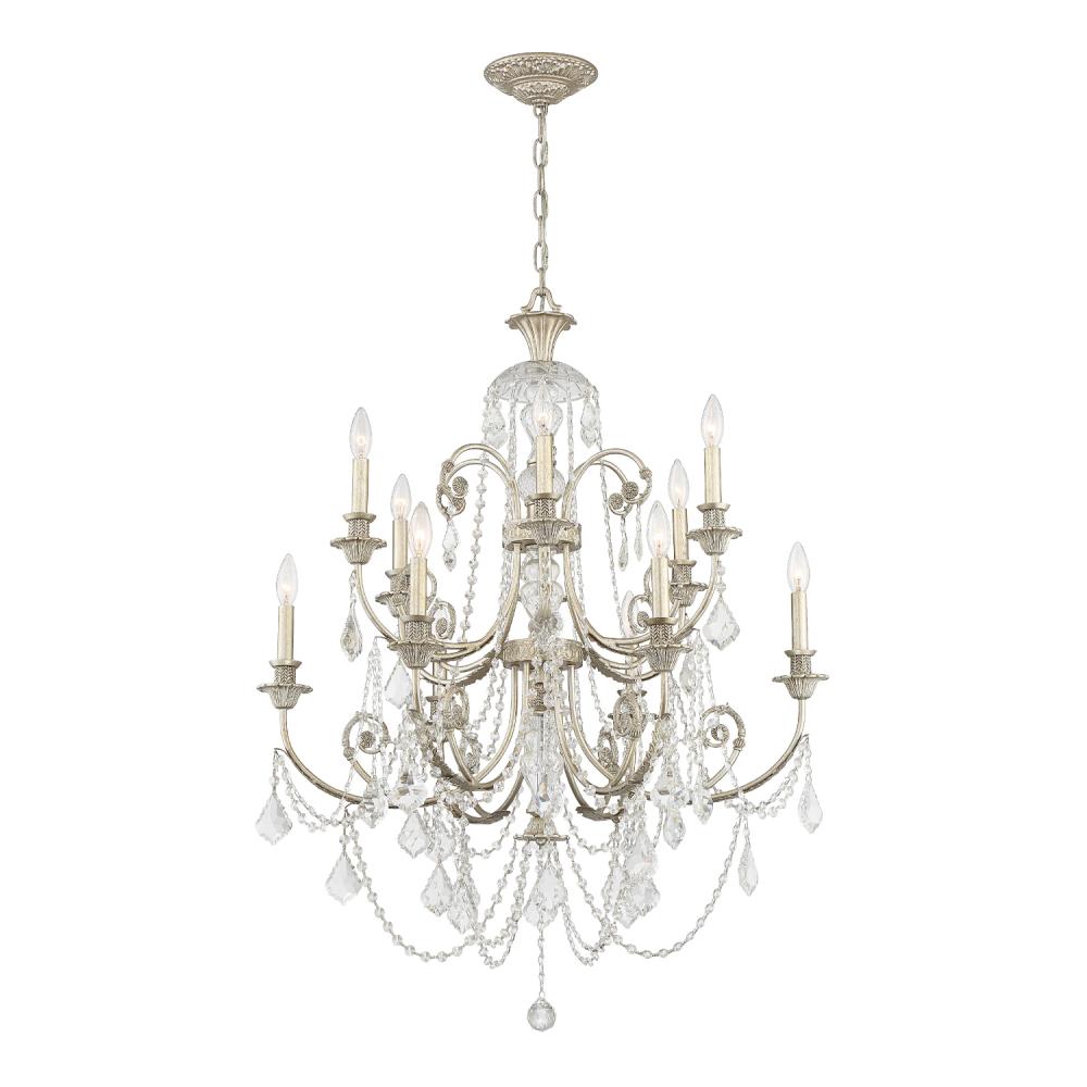 Regis 12 Light Hand Cut Crystal Olde Silver Chandelier