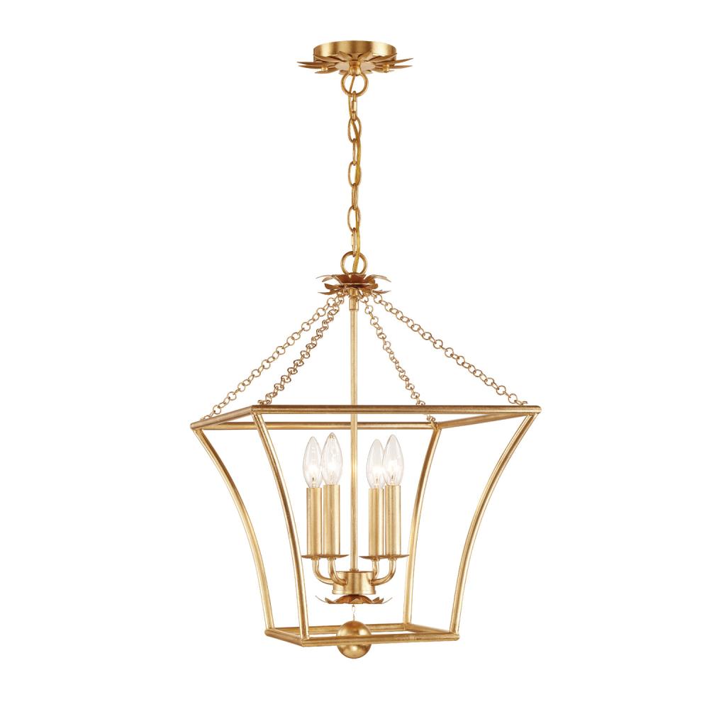 Broche 4 Light Antique Gold Lantern Chandelier