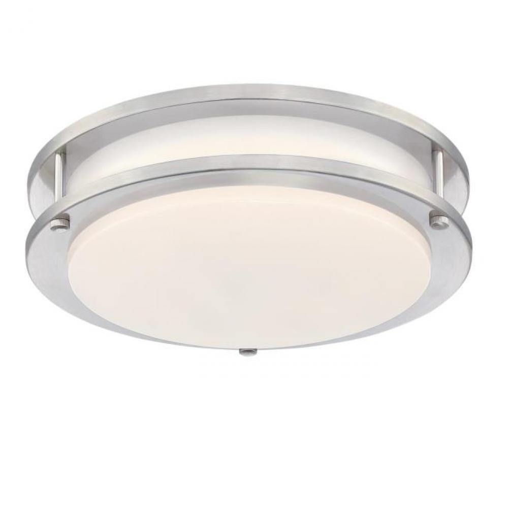 11 in. 19W LED Flush Brushed Nickel Finish White Acrylic Shade