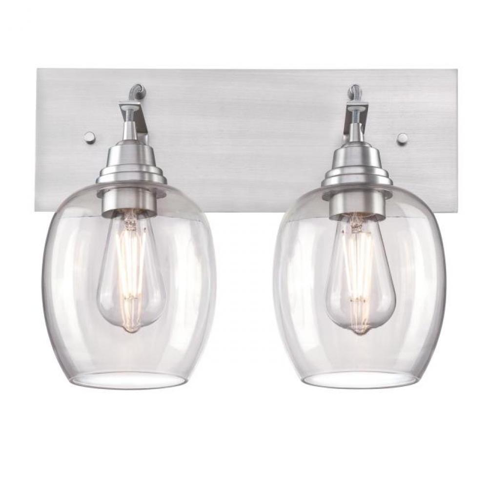 2 Light Wall Fixture Brushed Aluminum Finish Clear Glass