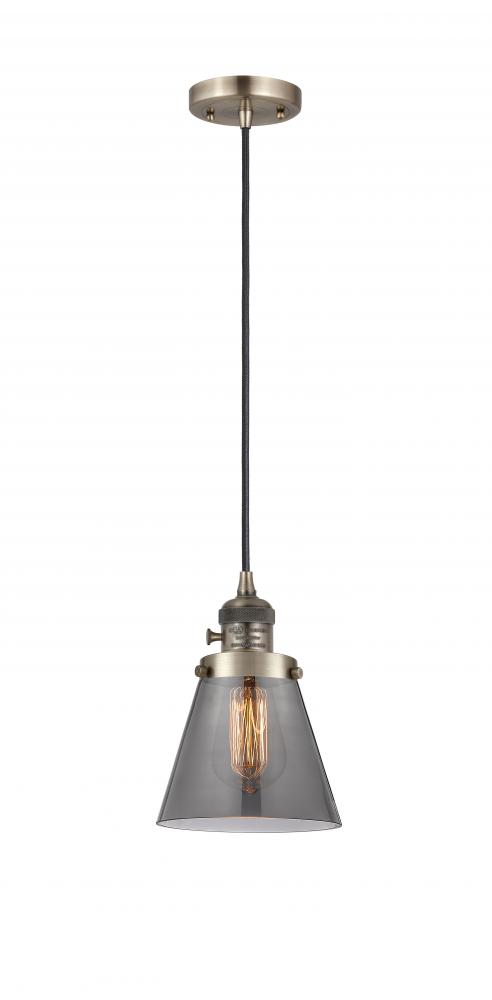 Cone - 1 Light - 6 inch - Antique Brass - Cord hung - Mini Pendant