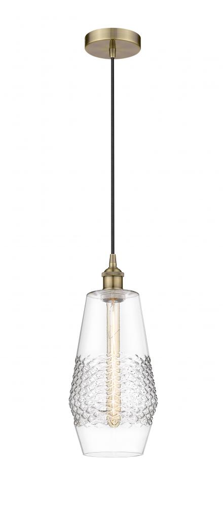 Windham - 1 Light - 7 inch - Antique Brass - Cord hung - Mini Pendant