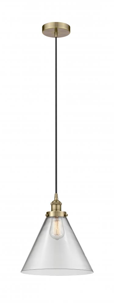 Cone - 1 Light - 12 inch - Antique Brass - Cord hung - Mini Pendant