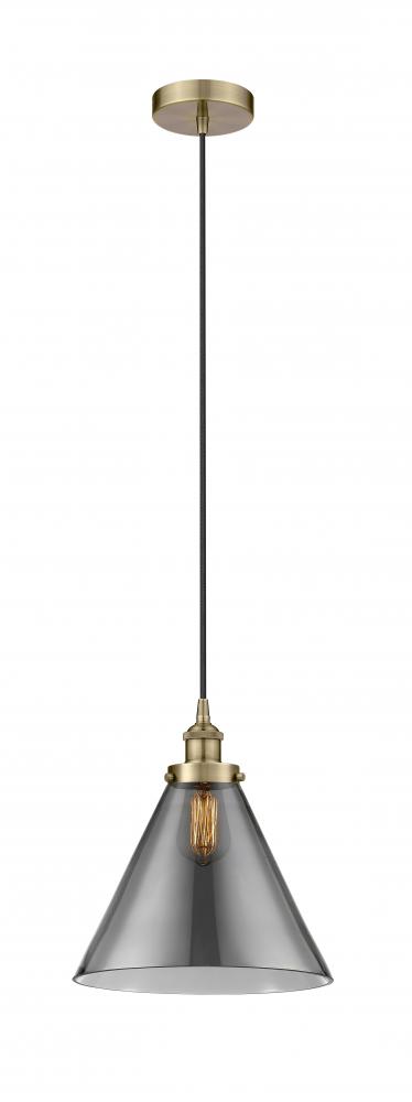 Cone - 1 Light - 12 inch - Antique Brass - Cord hung - Mini Pendant