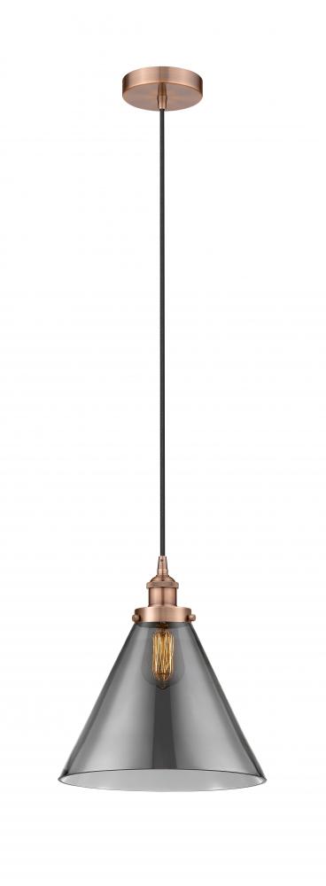 Cone - 1 Light - 12 inch - Antique Copper - Cord hung - Mini Pendant