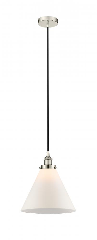 Cone - 1 Light - 12 inch - Polished Nickel - Cord hung - Mini Pendant