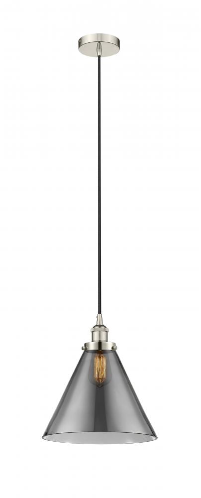 Cone - 1 Light - 12 inch - Polished Nickel - Cord hung - Mini Pendant