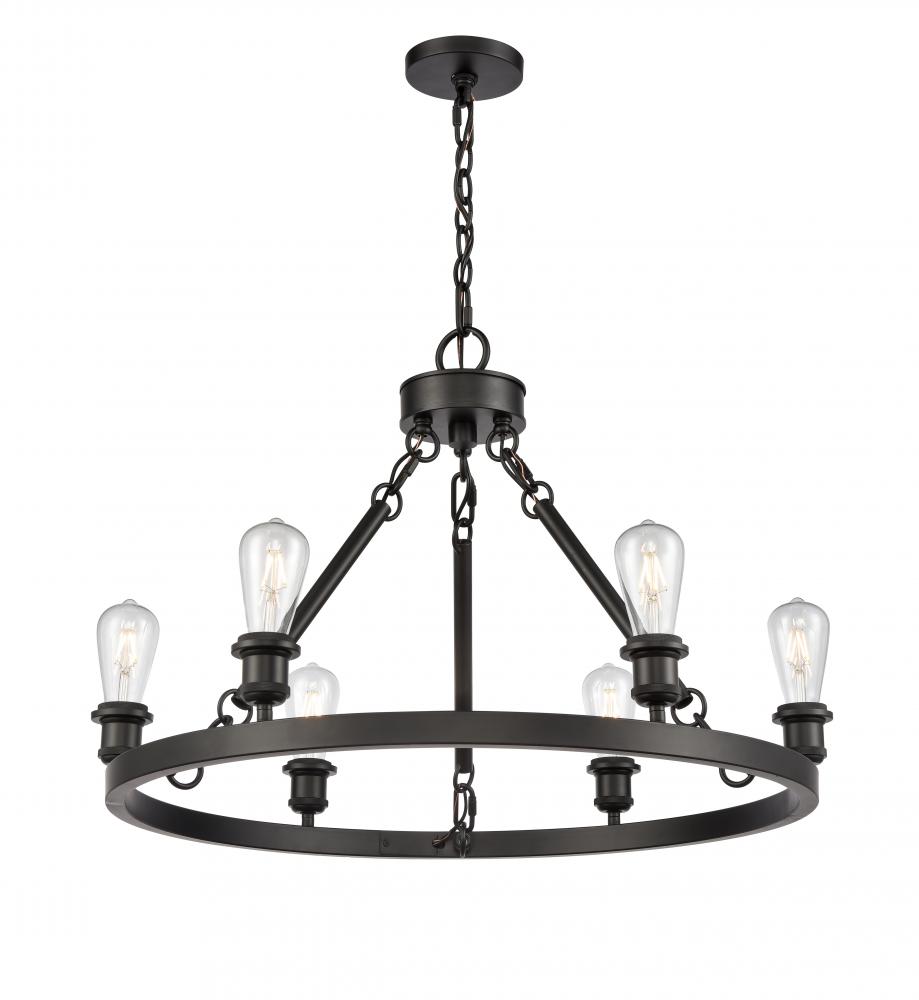 Saloon - 6 Light - 30 inch - Matte Black - Chain Hung - Chandelier