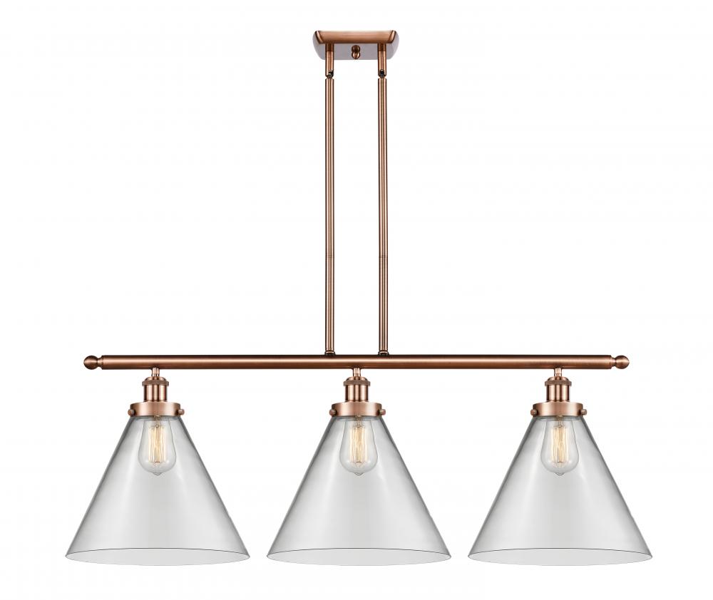 Cone - 3 Light - 36 inch - Antique Copper - Stem Hung - Island Light