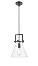 Innovations Lighting 411-1S-BK-10CL-LED - Newton Cone - 1 Light - 10 inch - Matte Black - Stem Hung - Mini Pendant