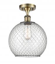 Innovations Lighting 516-1C-AB-G122-10CBK-LED - Farmhouse Chicken Wire - 1 Light - 10 inch - Antique Brass - Semi-Flush Mount