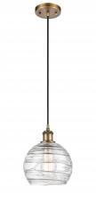 Innovations Lighting 516-1P-BB-G1213-8-LED - Athens Deco Swirl - 1 Light - 8 inch - Brushed Brass - Cord hung - Mini Pendant