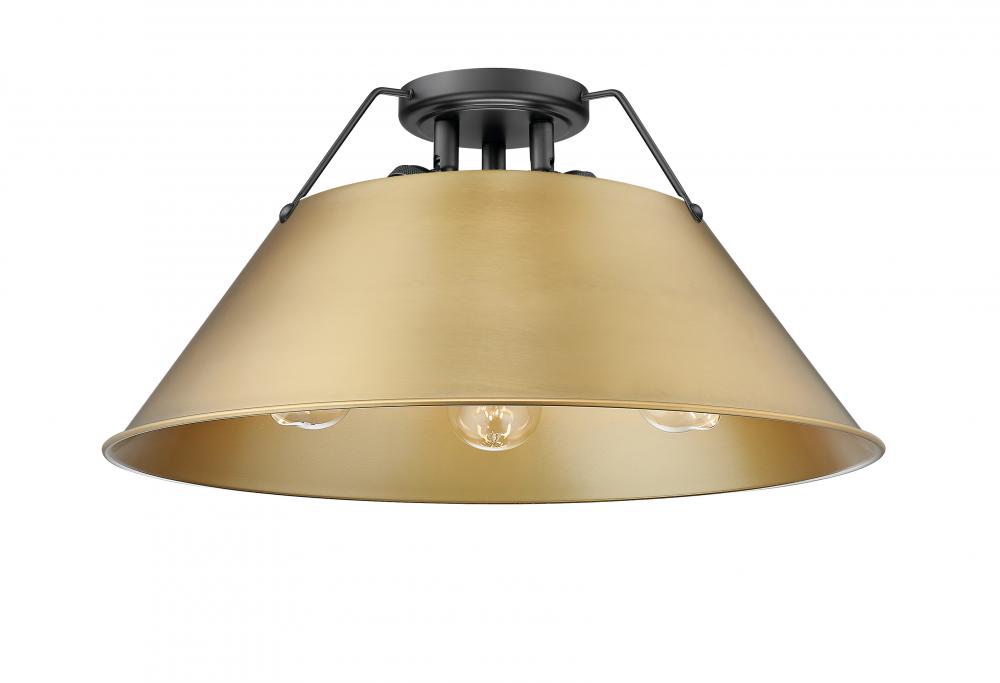 Orwell BLK 3 Light Flush Mount in Matte Black with Brushed Champagne Bronze shade