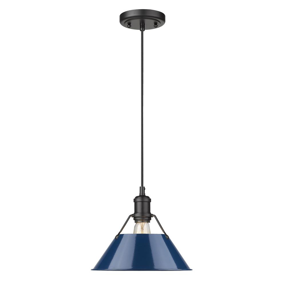 Orwell BLK Medium Pendant - 10" in Matte Black with Matte Navy shade