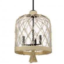 Golden 1090-3P BLK-HCG - Nassau 3 Light Pendant in Matte Black with Hammered Clear Glass