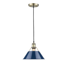 Golden 3306-M AB-NVY - Orwell 10" Wide Medium Pendant in Aged Brass with Matte Navy