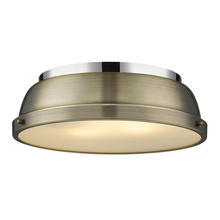 Golden 3602-14 CH-AB - Duncan 14" Flush Mount in Chrome with Aged Brass