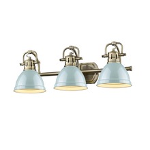 Golden 3602-BA3 AB-SF - Duncan 3-Light Bath Vanity in Aged Brass with Seafoam