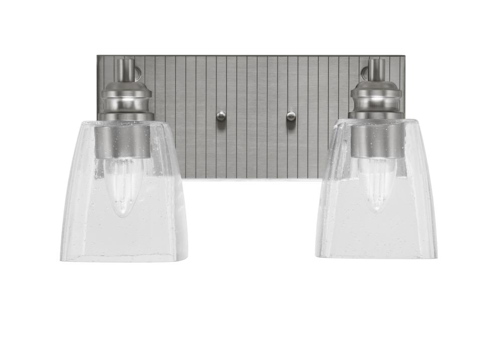 Edge 2 Light Bath Bar, Brushed Nickel Finish, 4.5" Clear Bubble Glass