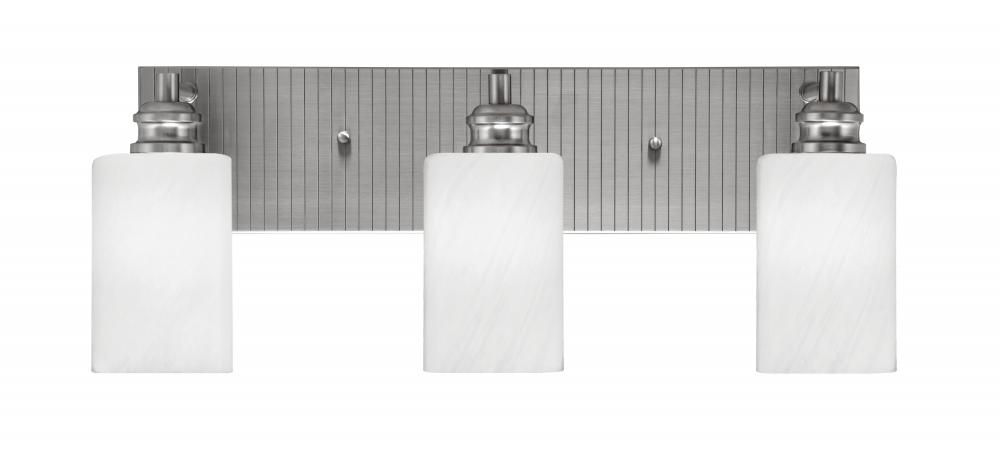 Edge 3 Light Bath Bar, Brushed Nickel Finish, 4" White Marble Glass