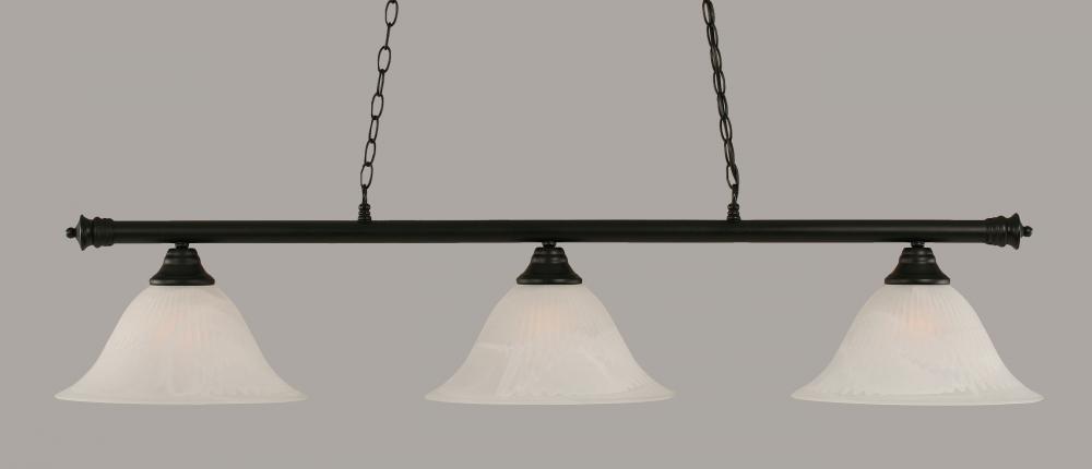 Three Light White Alabaster Glass Matte Black Pool Table Light