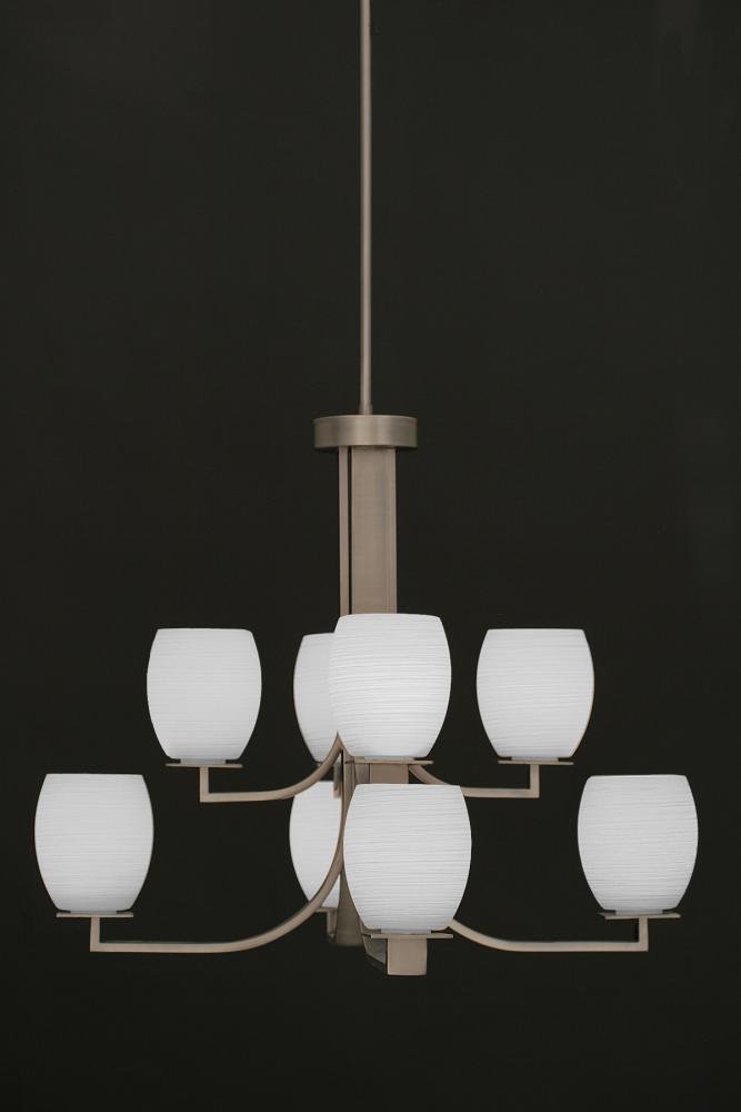 Eight Light White Linen Glass Graphite Up Chandelier