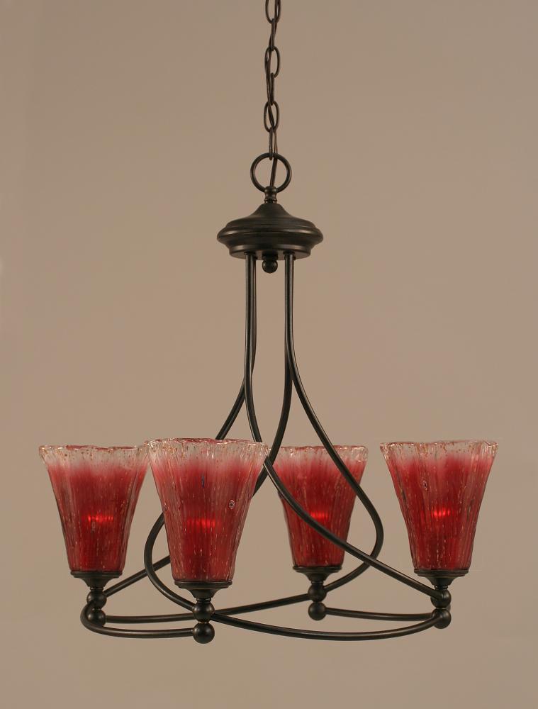 Four Light Dark Granite Raspberry Crystal Glass Up Chandelier